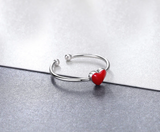 Pure 925 Sterling Silver Red Heart Adjustable Ring