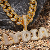 Dazzling Bubble Name CZ Necklace In Cuban Chain (GOLD)