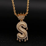 Crowned Drop Initial CZ Necklace (GOLD)