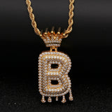 Crowned Drop Initial CZ Necklace (GOLD)