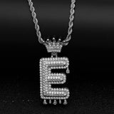 White Gold Crowned Drop CZ Initial Necklace
