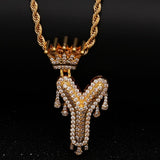 Crowned Drop Initial CZ Necklace (GOLD)