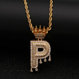 Crowned Drop Initial CZ Necklace (GOLD)
