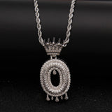 White Gold Crowned Drop CZ Initial Necklace