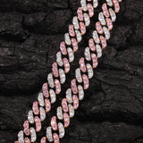 Cuban Chain Pink and White CZ Necklace