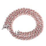 Cuban Chain Pink and White CZ Necklace