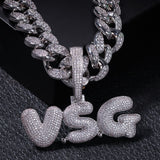 Dazzling Bubble Name CZ Necklace In Cuban Chain (SILVER)
