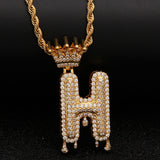 Crowned Drop Initial CZ Necklace (GOLD)