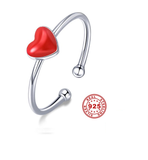 Pure 925 Sterling Silver Red Heart Adjustable Ring